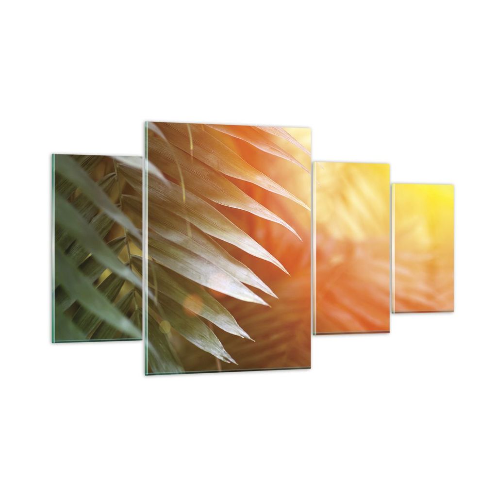Bilder auf glas - 4 Teile - Exotisch Blätter Dämmerung - 160x90cm - Glasbilder - Wandbilder - Bilder - zum Aufhängen bereit - Wanddekoration aus...