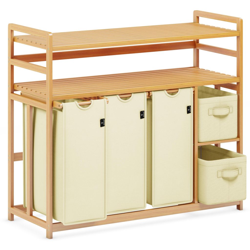 AdelDream Wäschekorb 5 Fächer 2 Regale Wäschesammler 190L Wäscheboxen Mit Korb Wäschesortierer mit 3 Wäschesäcken & 2 Stoffboxen Wäschesack...