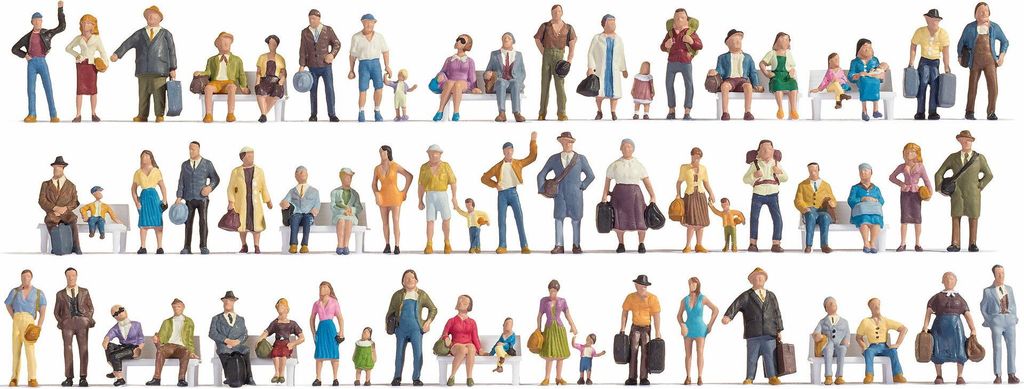 NOCH Mega-Spar-Set Figuren, handkolorierte Modellbahnfiguren, ideal für Bahnhofs- und Stadtszenen mit 60 Figuren für die Spur N