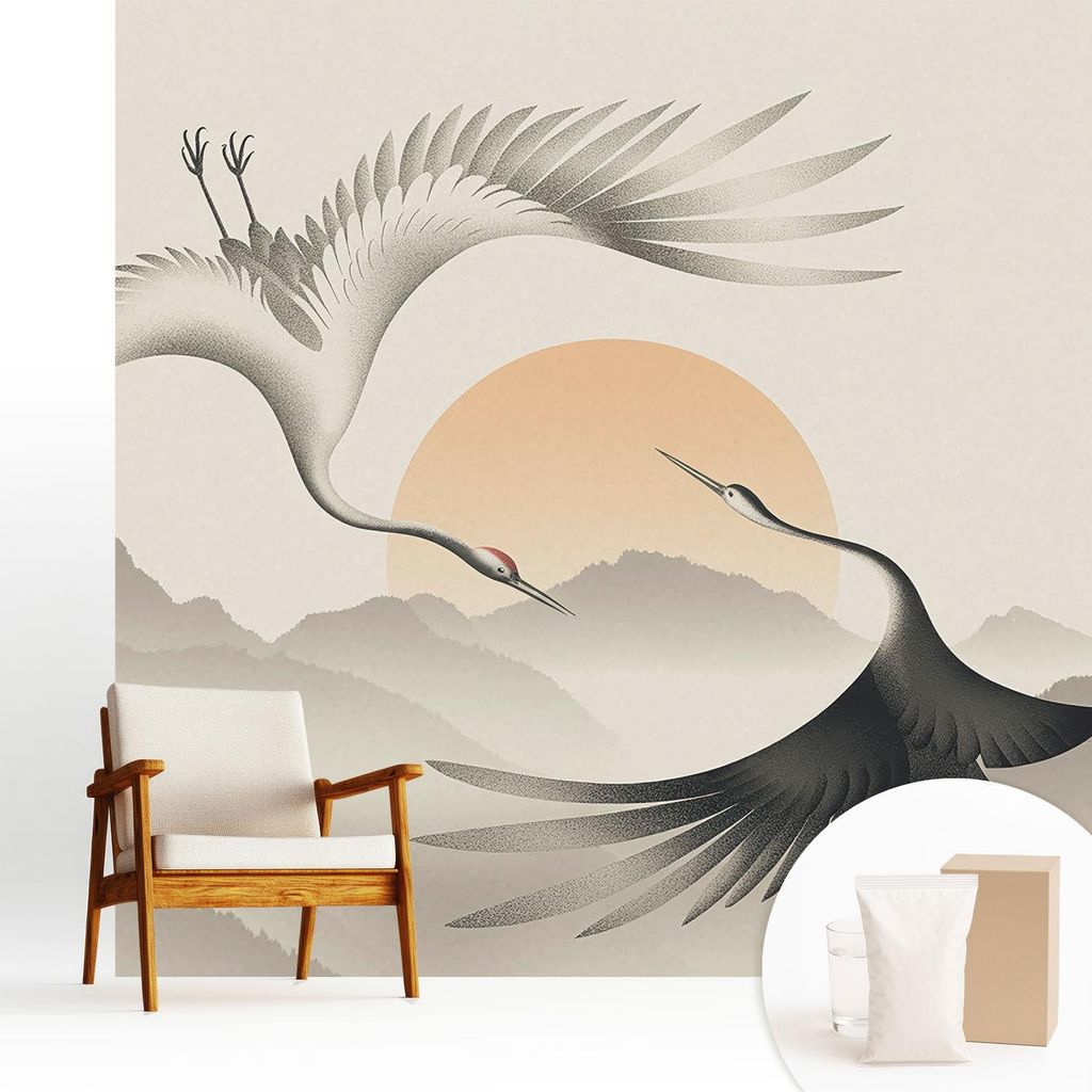 Fototapete - 250x250 cm - Tapete - Wandtapete - Wandbilder - Dekofolie - Tapete Folie - Wand - Dekoration - Wohnzimmer - Ostkraniche