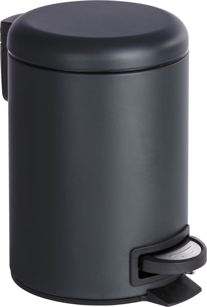 A black pedal bin is shown against a white background.