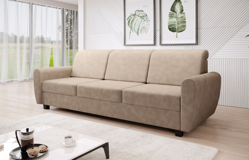 MODERNO 3-Sitzer Sofa mit Schlaffunktion Schlafsofa mit Bettkasten "Milo" , Beige