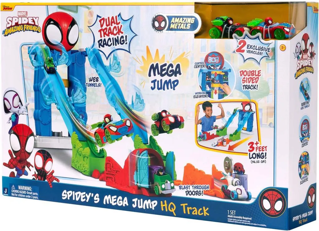 Circuit Spidey Mega Jump avec Saut Acrobatique et Siège Social Marvel