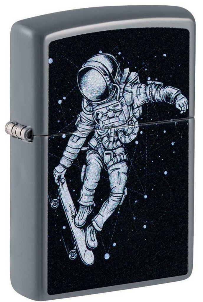 Zippo Feuerzeug Skateboarding Astronaut 60006762 – Sturmfeuerzeug in Flat Grey mit Skate-Motiv