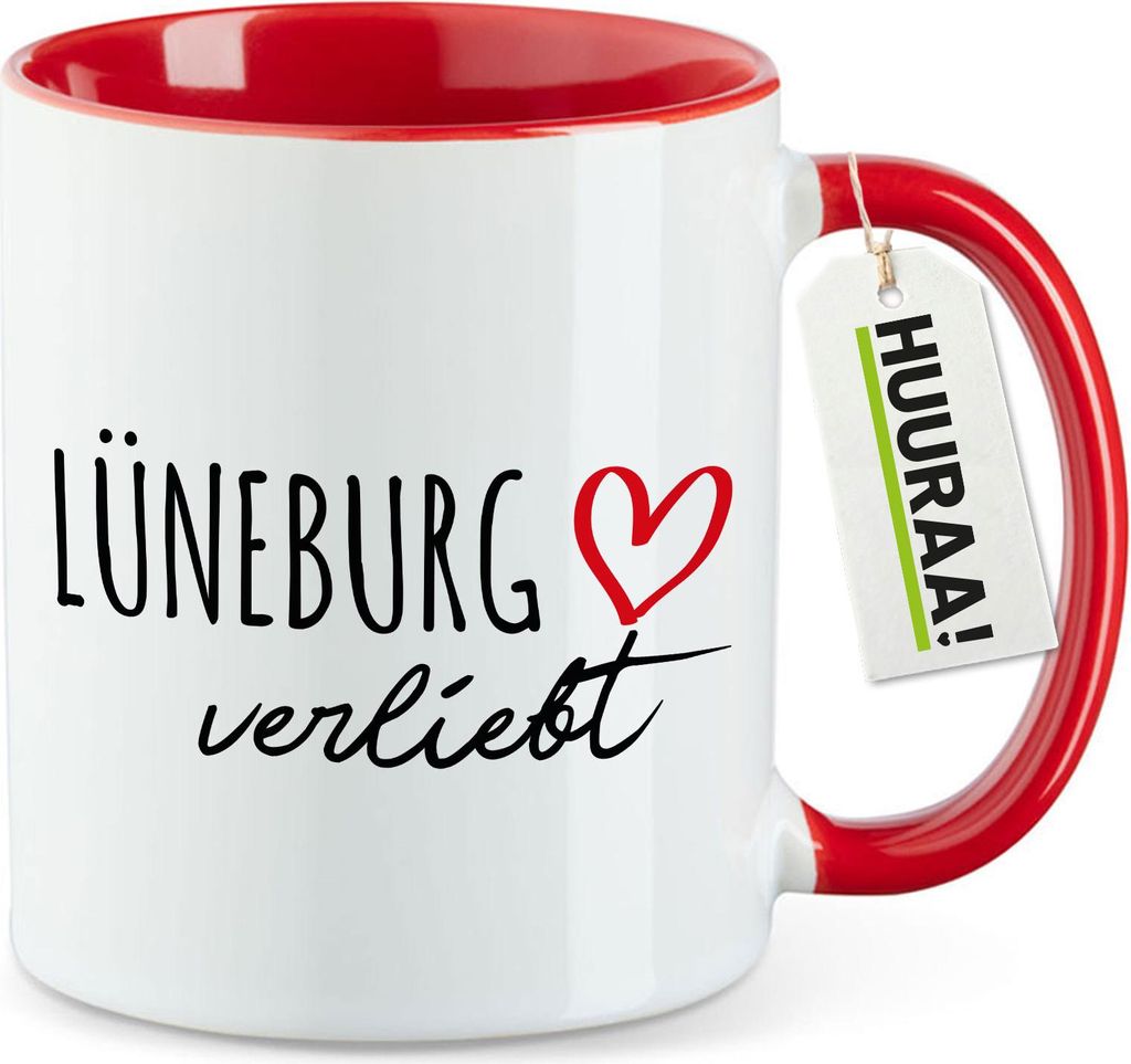 Huuraa Kaffeetasse Lüneburg verliebt 330ml Rot Keramik Kaffeebecher Geschenkidee