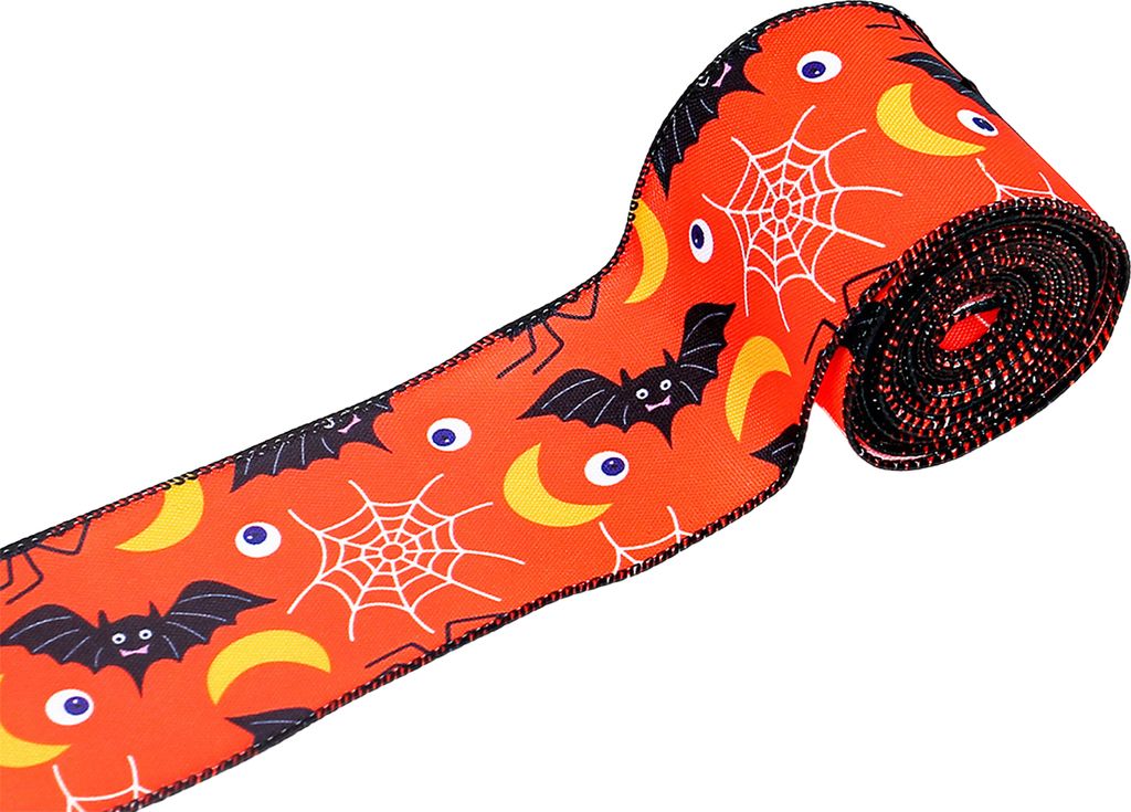 Halloween-Band mit Drahtrand, Fledermaus, Spinne, Kürbisband, Halloween-Verpackungsband für DIY-Bastelarbeiten, Blumenschleife