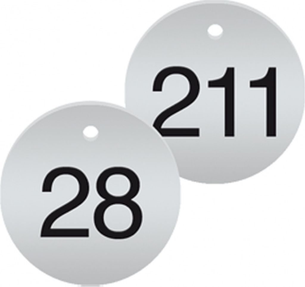 Werkzeugmarken m. Laserbeschriftung, Edelstahl geschliffen, Ø 20mm, 100 Stück/VE