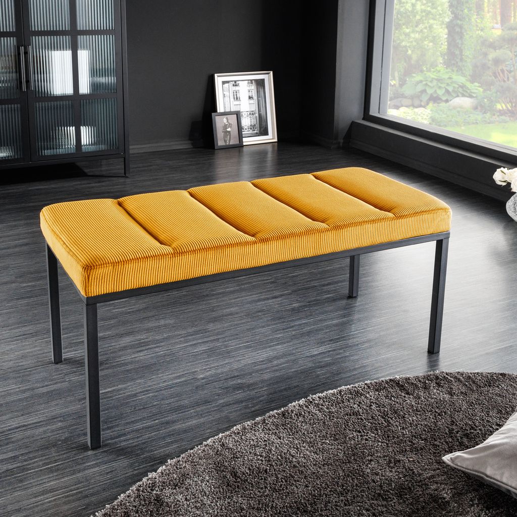 Sitzbank PETIT BEAUTÉ 80cm senfgelb Cord schwarzes Gestell