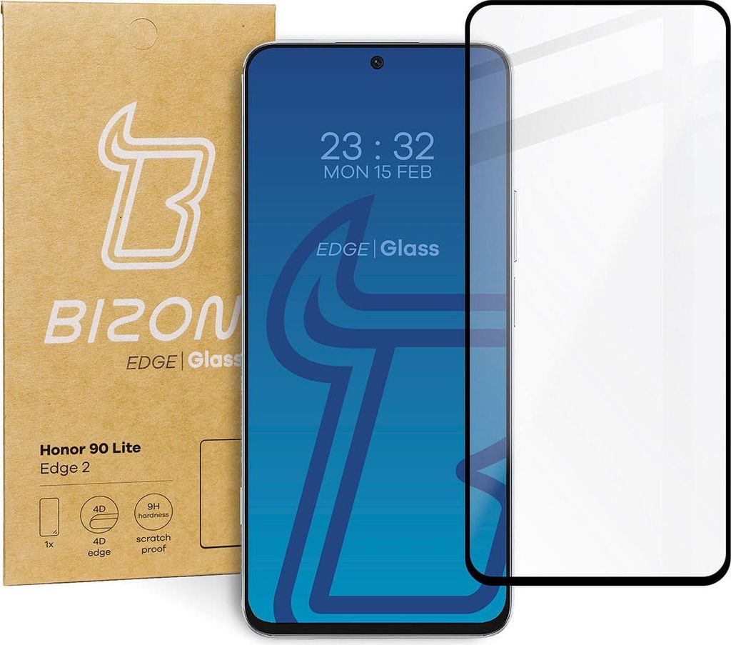 Bizon Glass Edge 2 Panzerglas für Honor 90 Lite, Schwarz