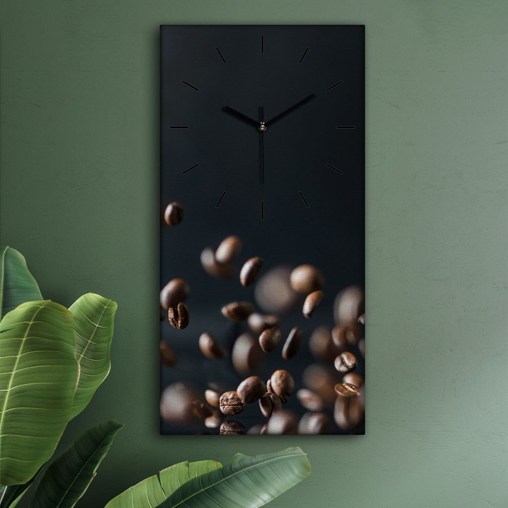 Wohnzimmer Leinwand Uhr Geräuschlos Küche 30x60 Kaffee, Bohnen, Motive, schwarze Zeiger