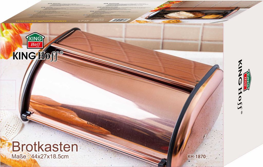 Portapane KLAUSBERG In Legno E Acciaio Inox - Bianco Marmorizzato Con Coperchio In Legno Chiaro 23,5x35,5x21 Cm