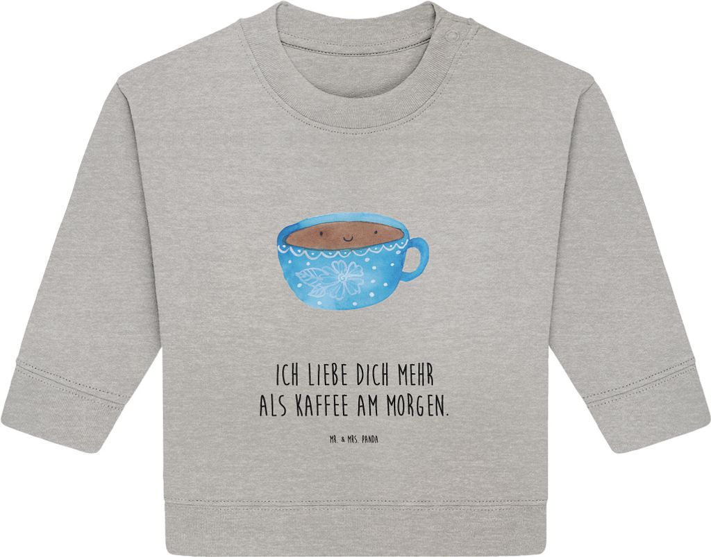 Mr. & Mrs. Panda Organic Baby Pullover Kaffee Tasse 6. - 12. Monat - Heather Grey - Geschenk, Glücklich, Lustige Sprüche, Bullover, Liebe, Geschm...