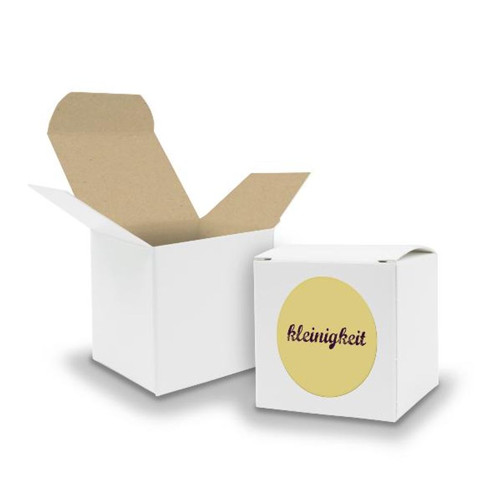 SET Kleinigkeit (Motiv15) 24x Faltschachtel Würfel 6,5cm weiß innen braun+Sticke