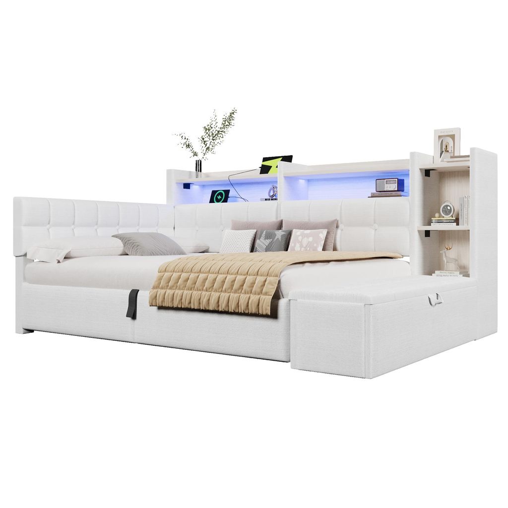 Stauraumbett mit LED-Beleuchtung, Aufbewahrung, Lattenrost, Produktbild 