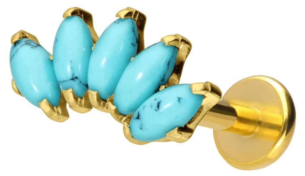 Ohrpiercing, Nasenpiercing Titan Labret mit Push Fit BOGEN + SYNTHETISCHE TÜRKISE Gold Stablänge: 8mm | Stabstärke: 1,2mm