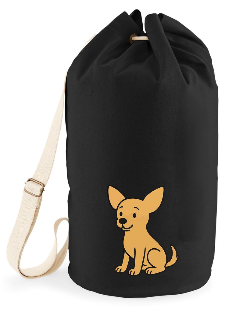 Huuraa Seesack Chihuahua ChiChi Comic 20 Liter Black Baumwolle Rucksack Geschenkidee