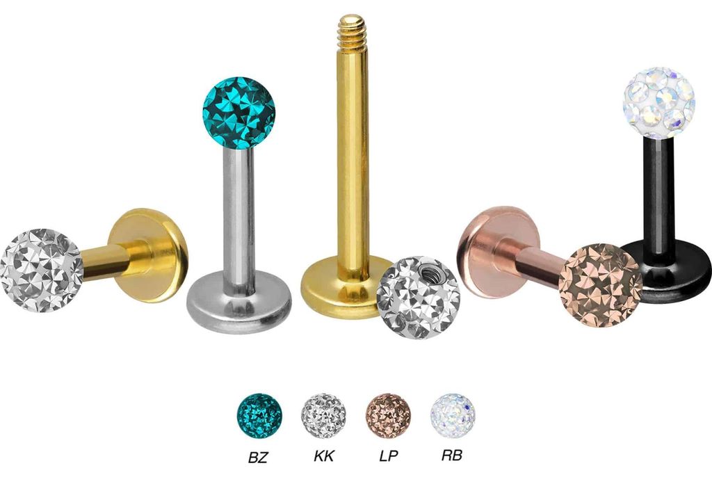 Ohrpiercing, Nasenpiercing Chirurgenstahl Labret EPOXY-KUGEL Schwarz | Kristallfarbe: Pfirsich Stablänge: 8mm | Ausführung: 1,2 mm Stärke (2,5 m...