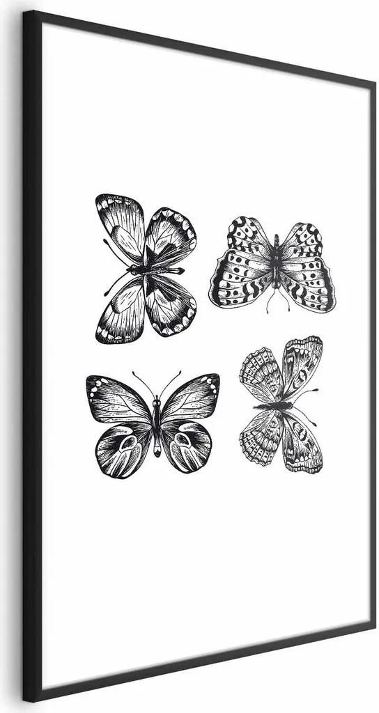 Poster 4 Farfalle 60x90 cm con Cornice Nera - Arredo Casa Elegante