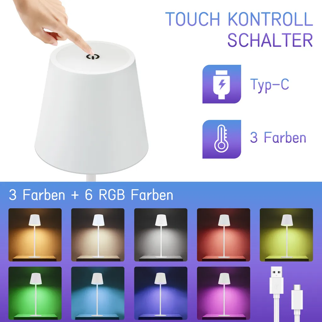 ZMH Lampada da Tavolo LED Ricaricabile: Set 2 Pezzi Touch per Comodino - 2