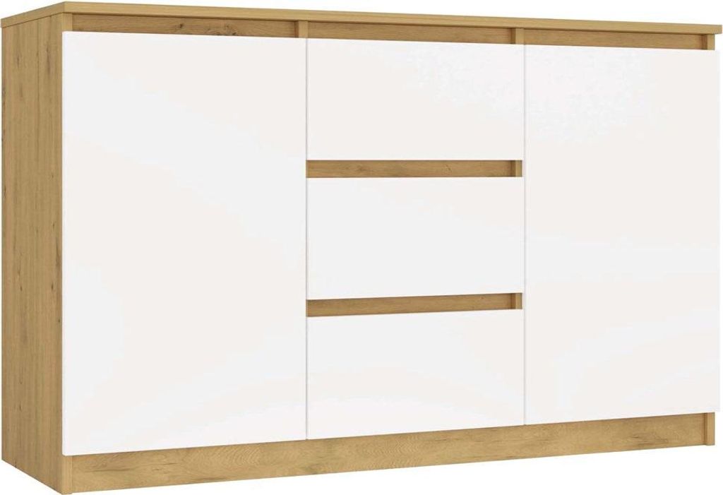 Moderne Kommode 2D3S mit 2 Türen und 3 Schubladen – Traditionelle Eiche & Weiß | Farbe: Eiche/Weiß