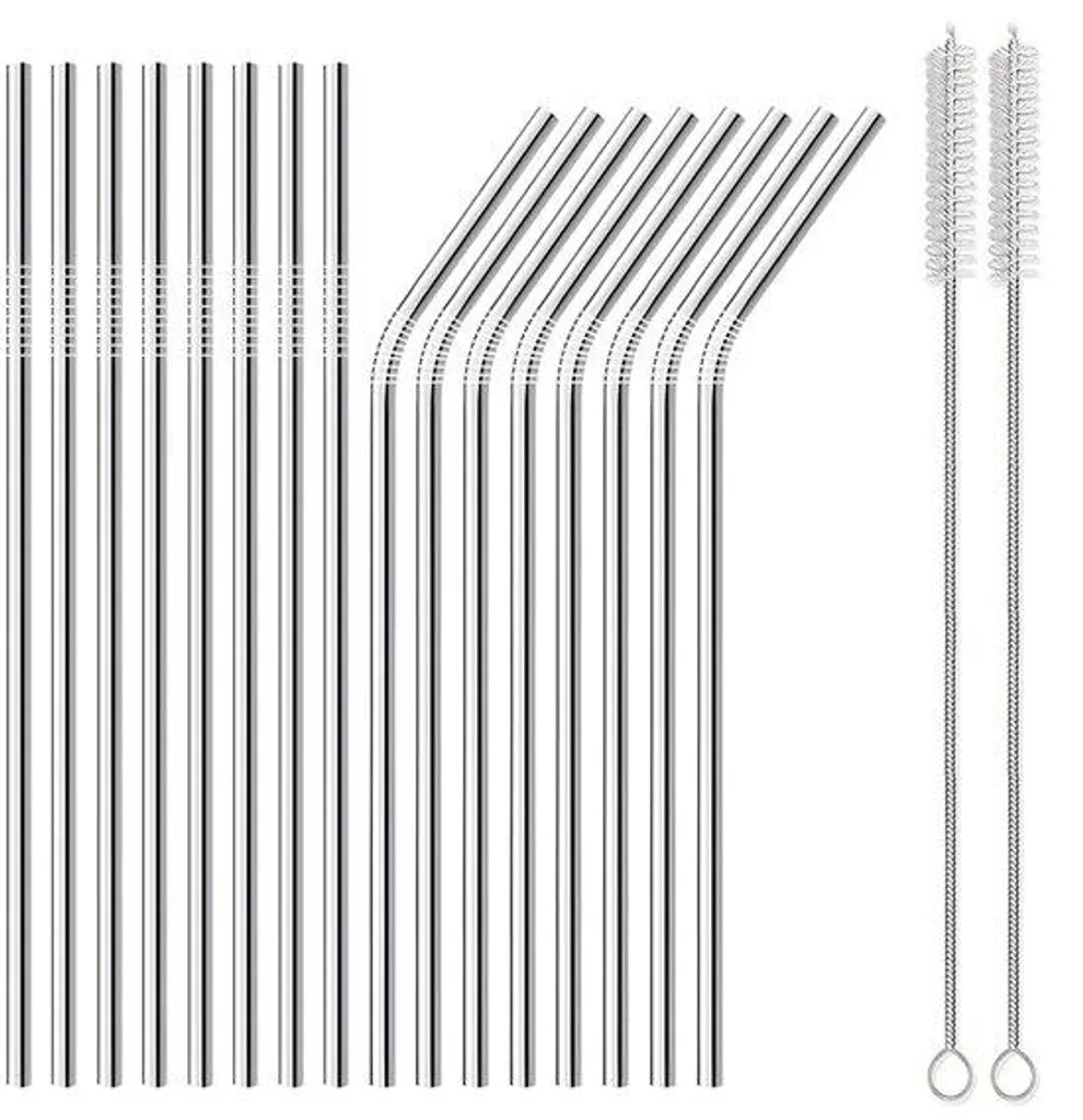 Lot de 16 pailles réutilisables en acier inoxydable avec brosses 215x6mm