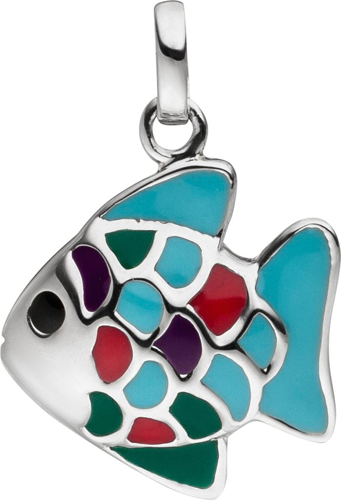 Anhänger Fisch 925 Sterling Silber mit bunten Emaille-Einlagen