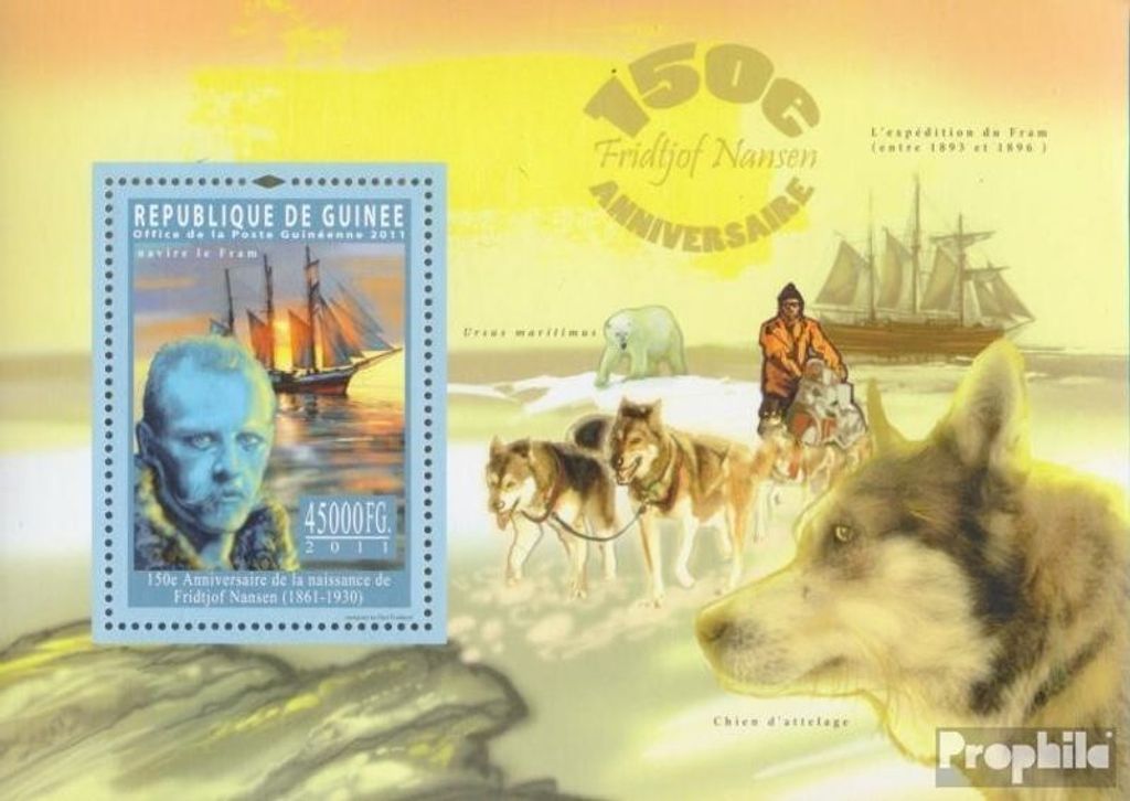 Briefmarken Guinea 2011 Mi Block 1953 (kompl. Ausgabe) postfrisch Fridtjof Nansen (1861-1930), Arktis