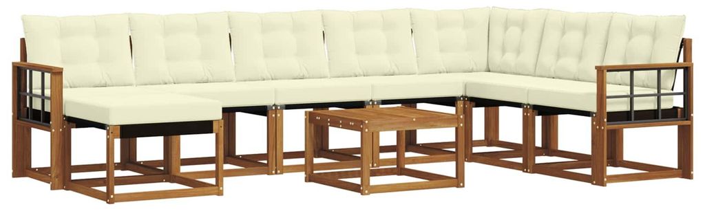 Outdoor-Sofagarnitur mit Kissen 9 pcs Natur und Creme