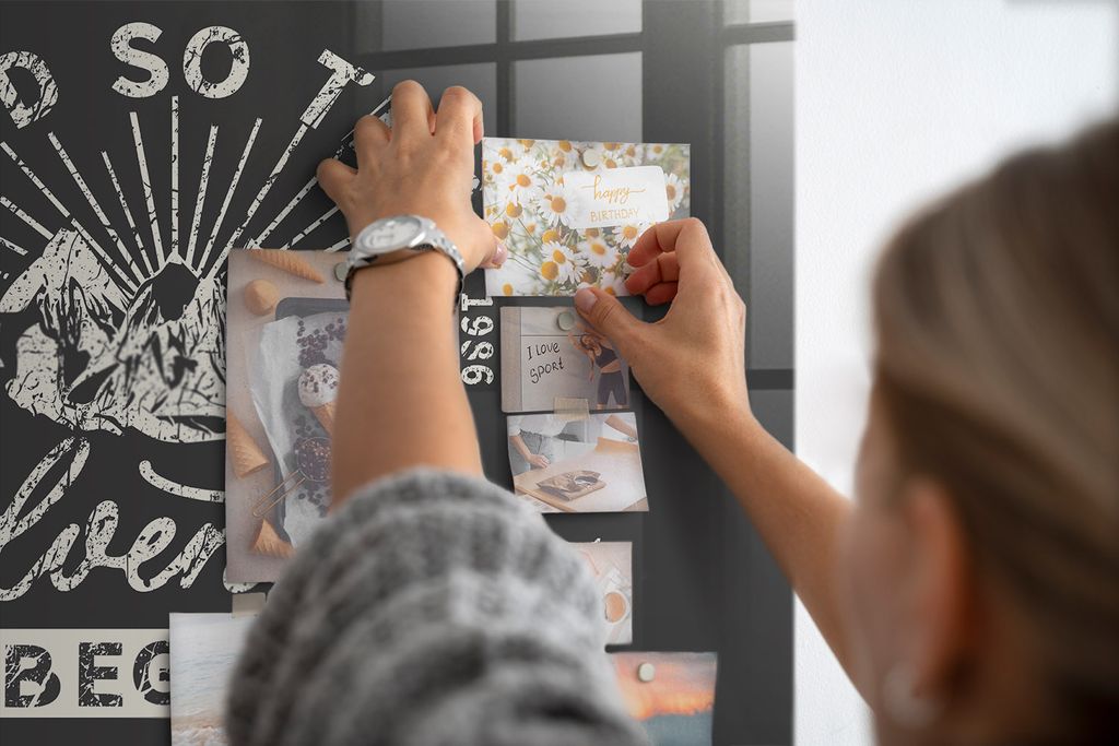 Magnetisch Tafel Magnettafel - Magnetpinnwand Memoboard - Notiztafel verschiedenen Designs - 90x60 cm - Abenteuer-Zitat