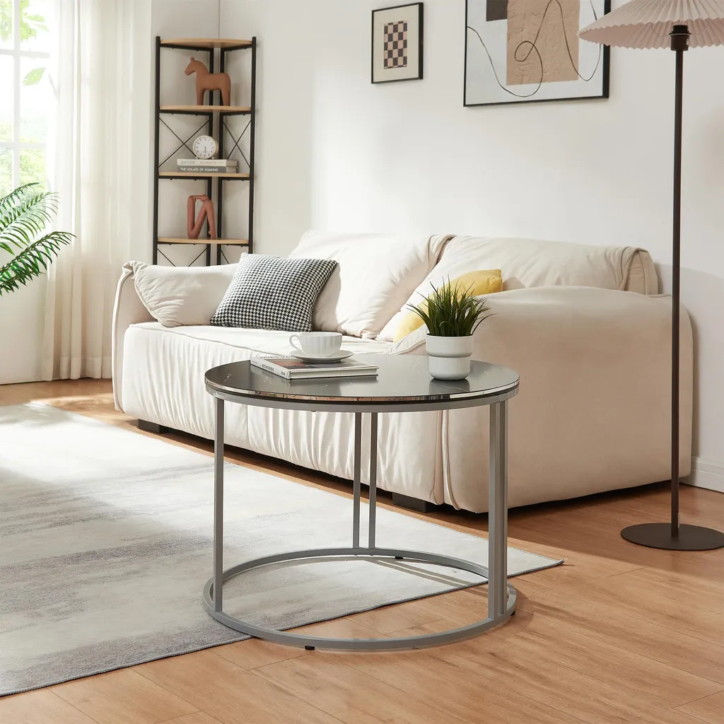 Table basse Aulum 50 x 70 cm effet marbre noir et structure argentée