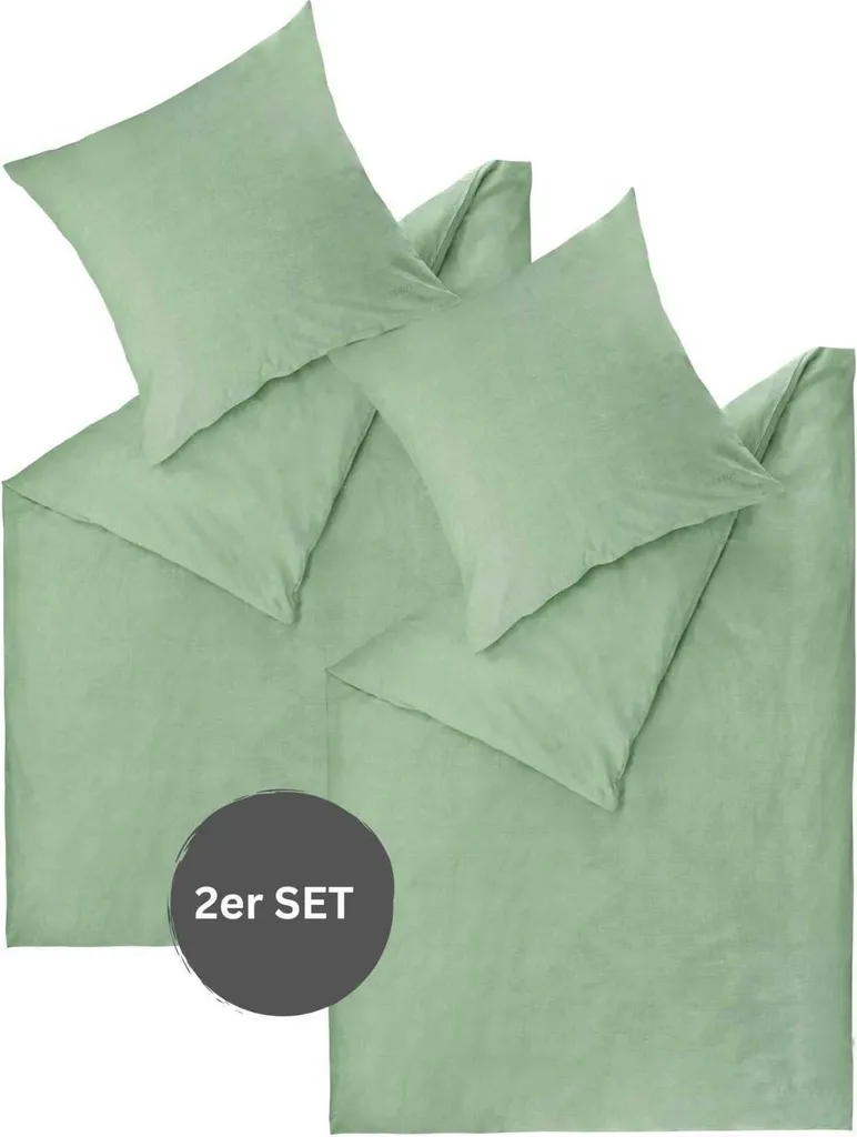Parure de lit ESPRIT HARP Vert 140x200 cm en coton renforcé - Lot de 2