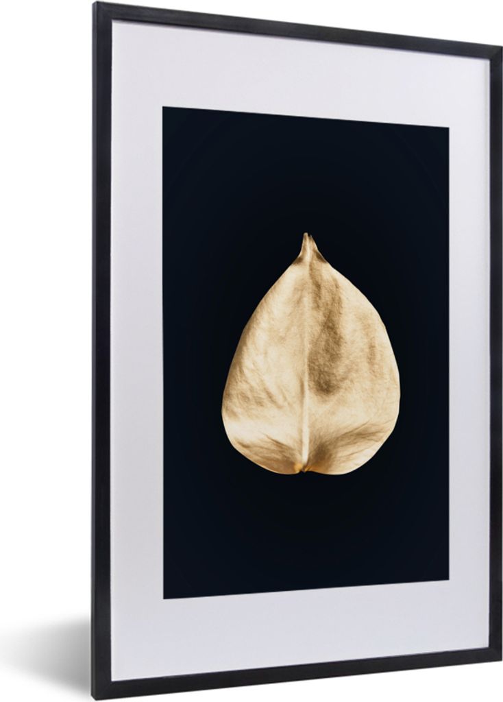 MuchoWow MuchoWow Gerahmtes Poster Blatt - Gold - Schwarz 40x60 cm - Poster mit zchwarzem Bilderrahmen - Poster in Rahmen