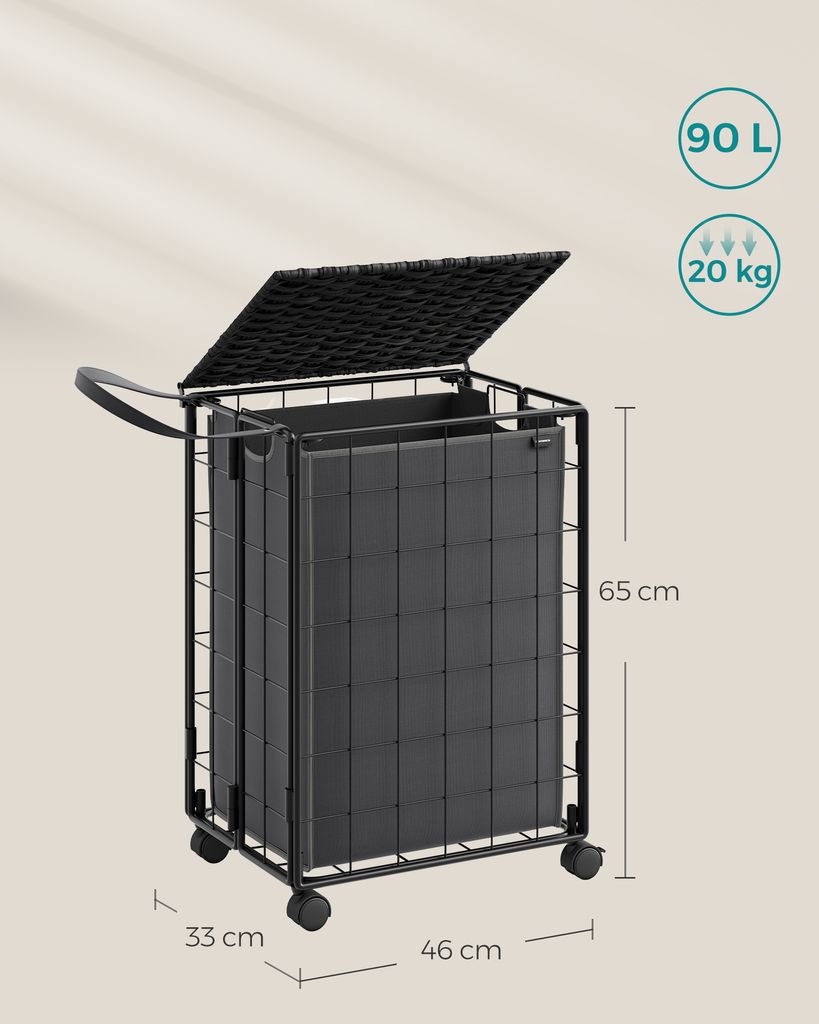SONGMICS Koš na prádlo 90 L, Koš na prádlo s kolečky, Vozík Obrázek produktu 7