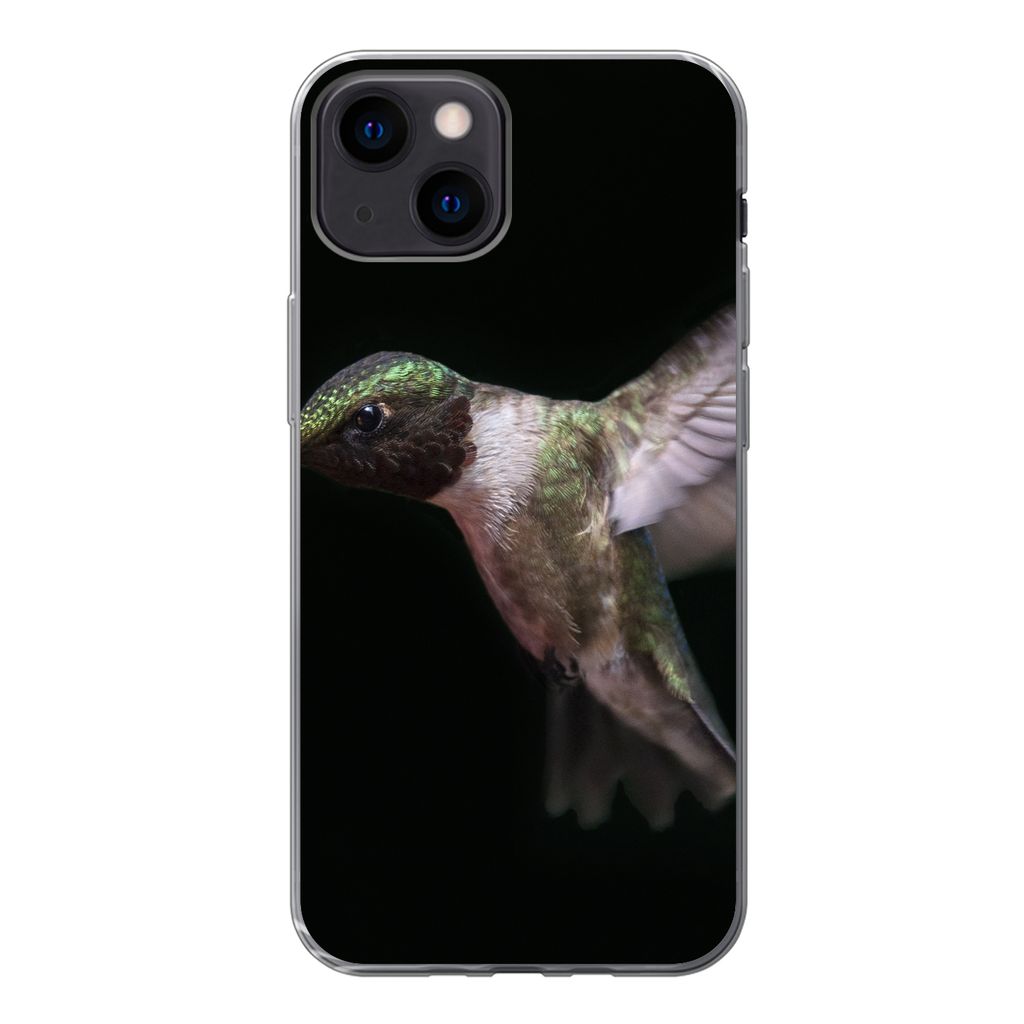 MuchoWow Handyhülle Schutzhülle Hülle für iPhone 13 mini Rubinkehl-Kolibri auf schwarzem Hintergrund Silikon Softcase Handy Hülle