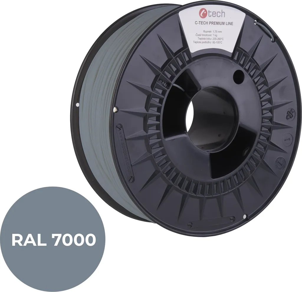 C-TECH Premium Line PLA 1.75mm 1kg - Grigio Scoiattolo RAL 7000