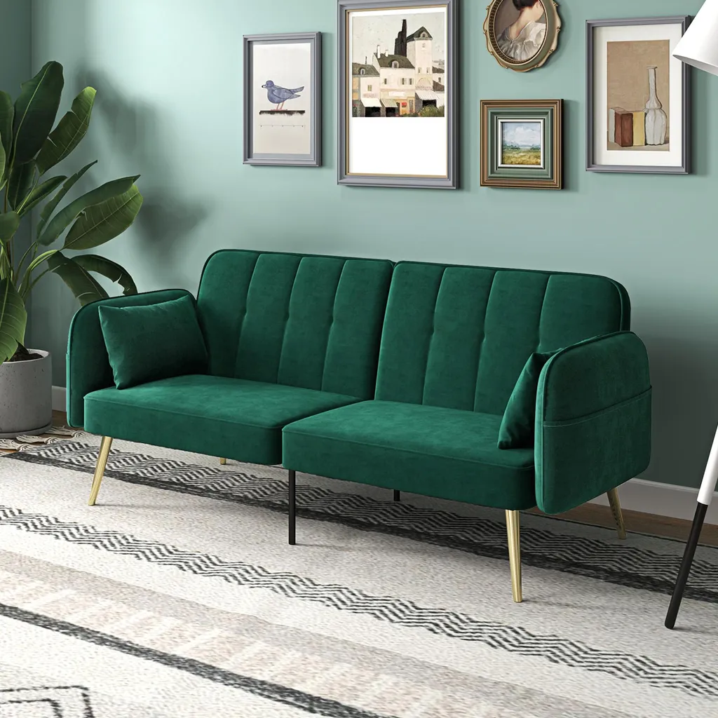 Canapé convertible gain de place : lit d'appoint 2 places velours vert - 4