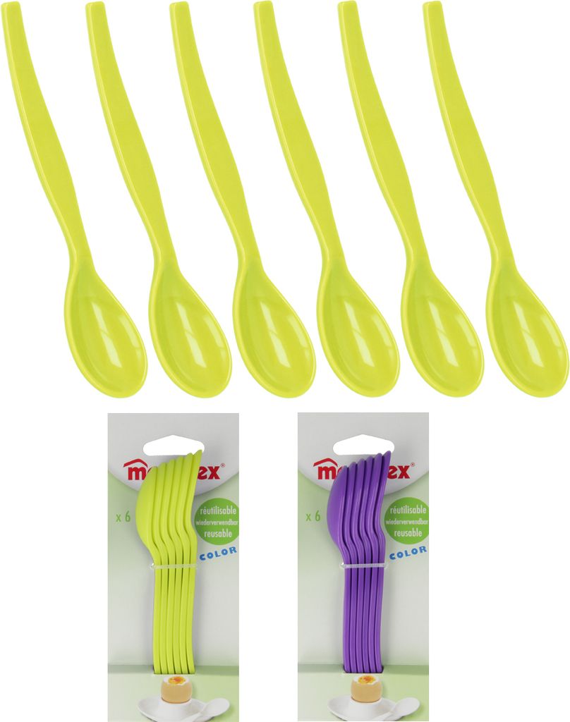 Eierloeffel 6er Set Kunststoff unterschiedliche Farben Grün und Lila