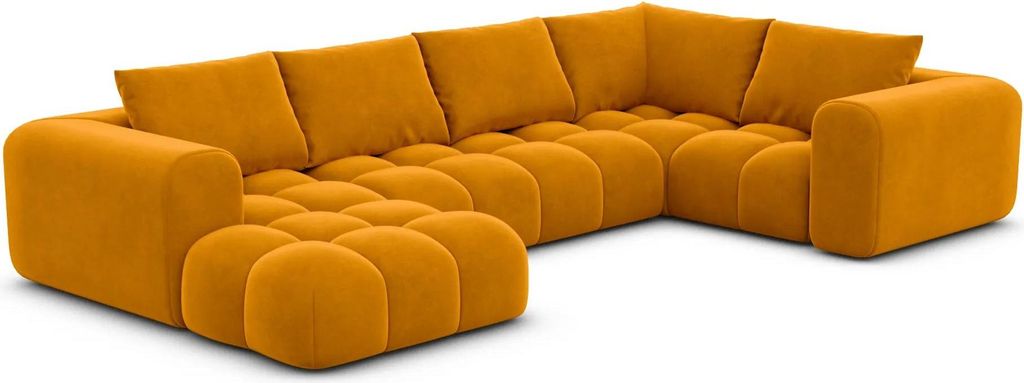 Samtstoff U-Form XL Wohnlandschaft Lavera Senf Links