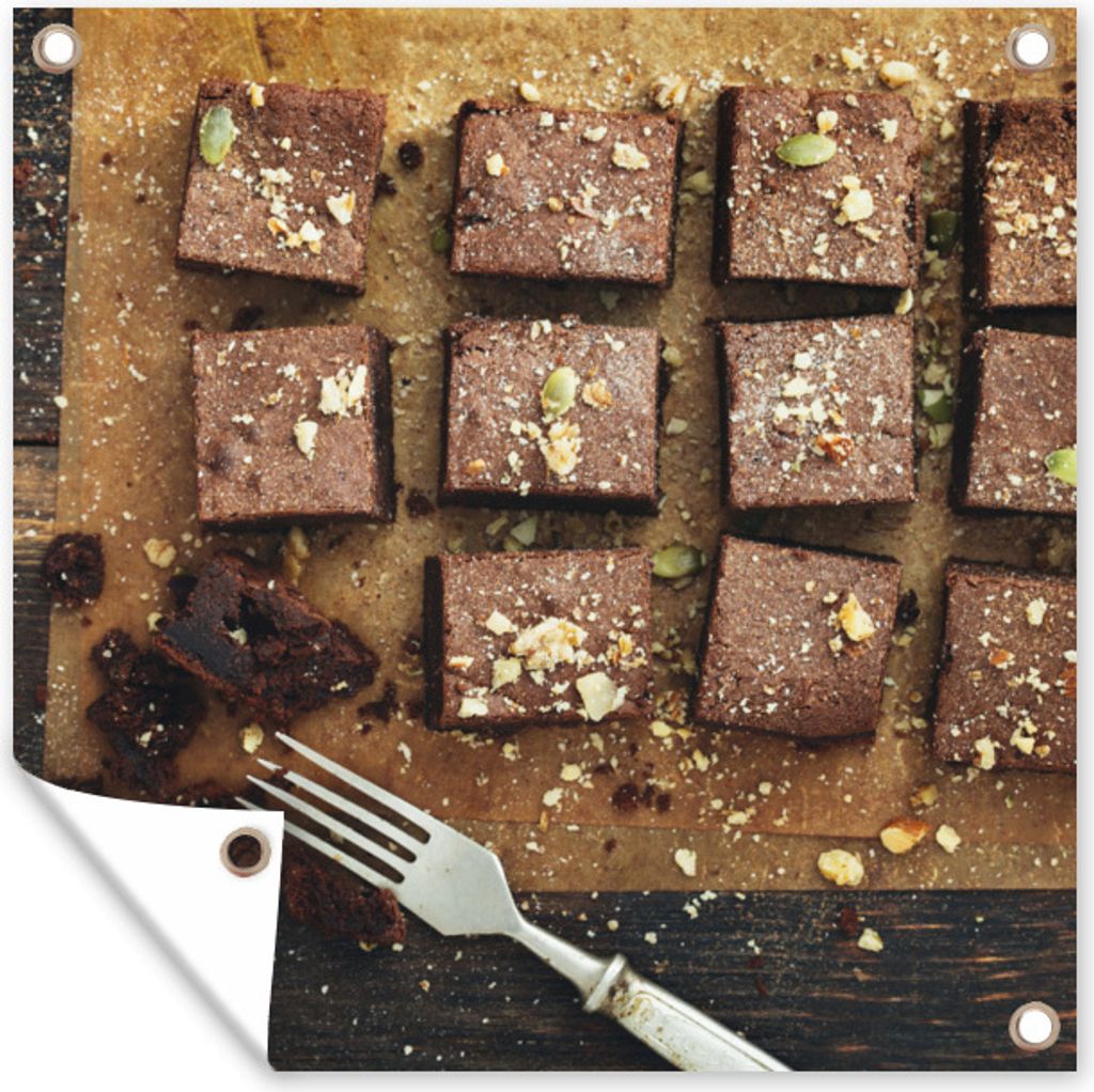 MuchoWow 50x50 cm Outdoor-Poster Gartendeko Sichtschutz Garten Poster für den Garten Schokoladen-Brownies