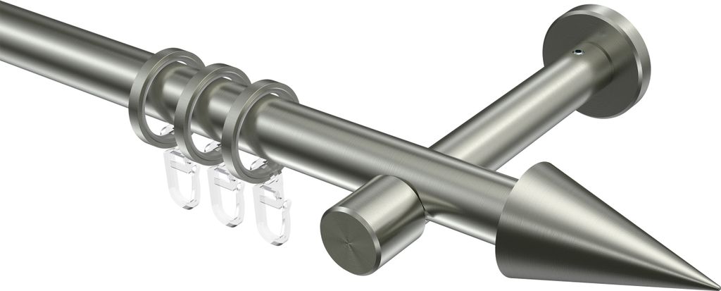 Interdeco Gardinenstange / Vorhangstange Edelstahl-Optik, Typ Prestige Savio (Kegel), 20 mm Ø 1-läufig, 520 cm