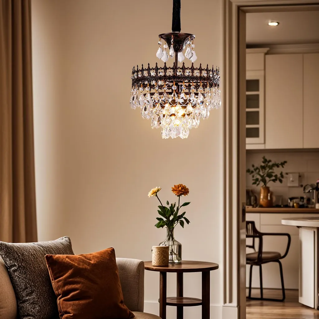 Lustre Cristal Réglable : Solution d'Éclairage pour Plafonds Bas - 3
