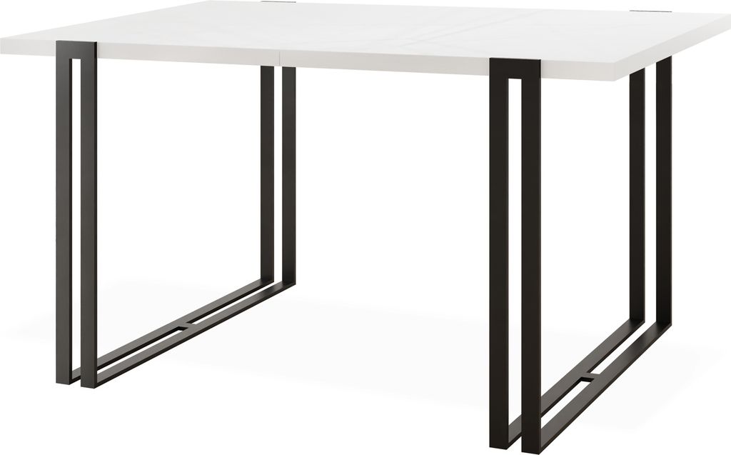 Ausziehbarer Esstisch - Großer Tisch im Loft-Stil mit Schwarze Metallbeinen 120 bis 220 cm - Industrietisch für das Wohnzimmer - Spacesaver - Wei...