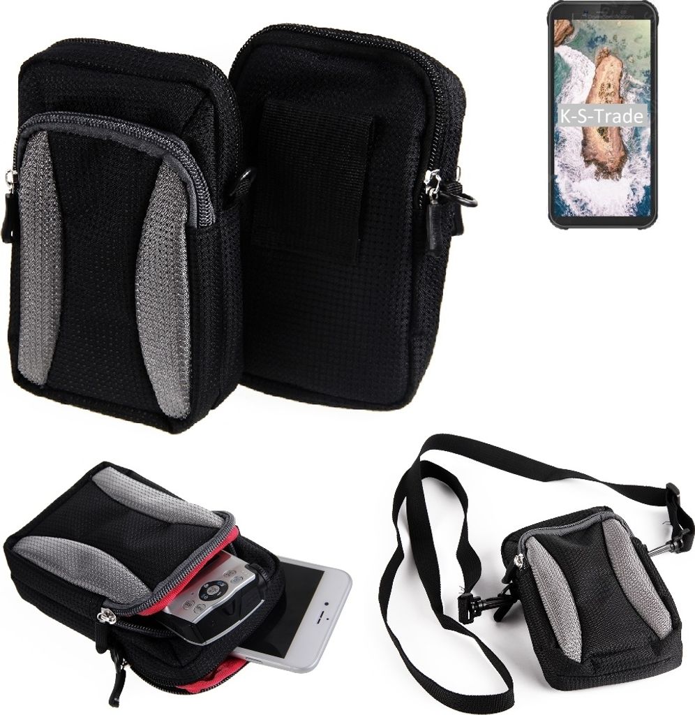 K-S-Trade Schutz-Hülle kompatibel mit Blackview BV5500 Handy Gürteltasche Umhängetasche mit Zusatzfach schwarz