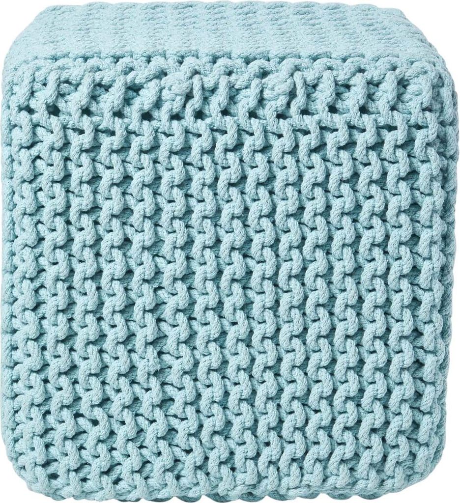 HOMESCAPES Gestrickter Sitzwürfel 100% Baumwolle, helltürkis
