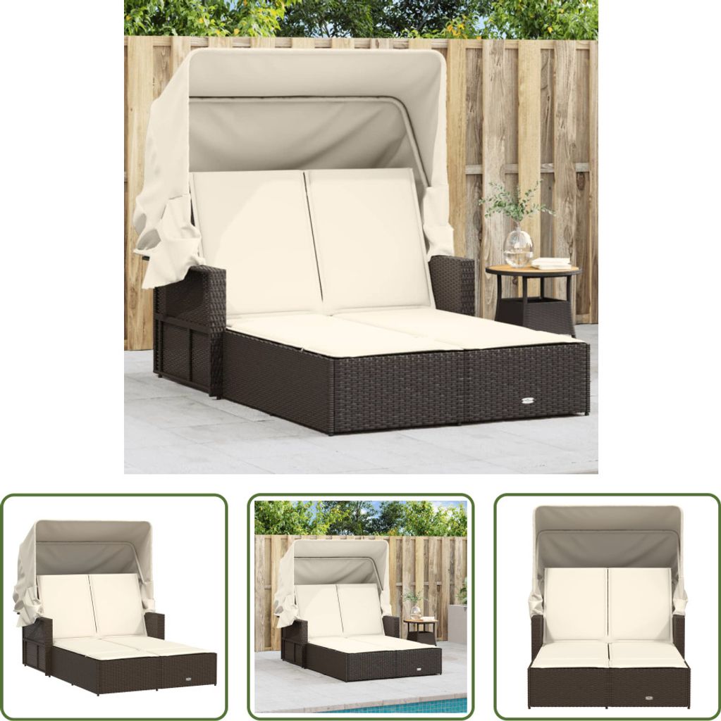 The Living Store Doppel-Sonnenliege mit Dach und Auflagen Produktbild 