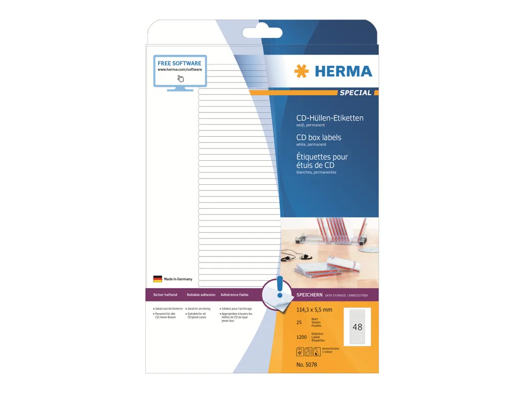 HERMA SPECIAL Etichette per Custodie CD 114,3 x 5,5 mm Bianco