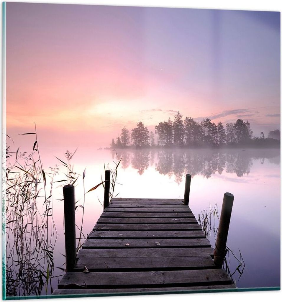 Bilder auf glas - Morgen Sonnenaufgang Nebel See - 50x50cm - Glasbilder - Wandbilder - Kunstdruck - zum Aufhängen bereit - Wanddekoration aus Glas...