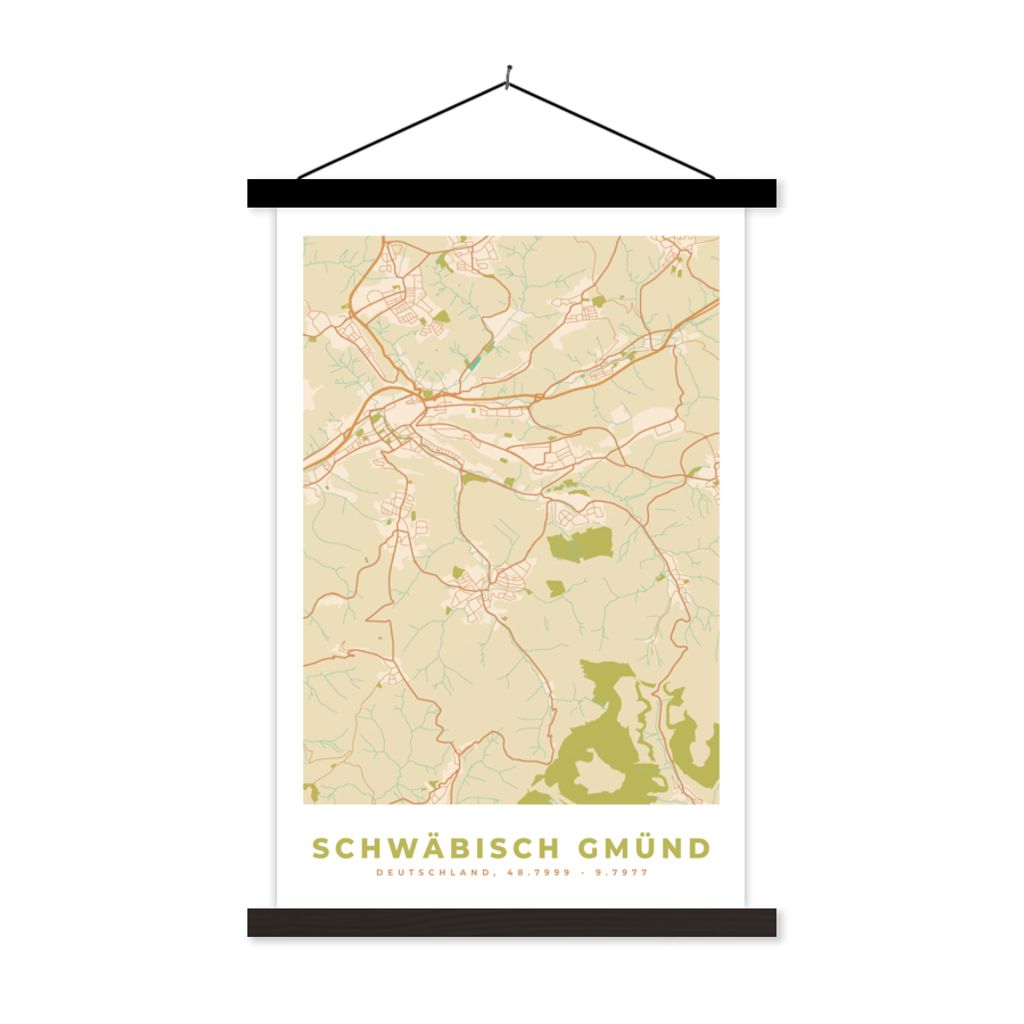 MuchoWow Textilposter Stadtplan - Schwäb Gmünd - Vintage - Stadtplan 120x180 cm mit schwarzem Rahmen - Fotos