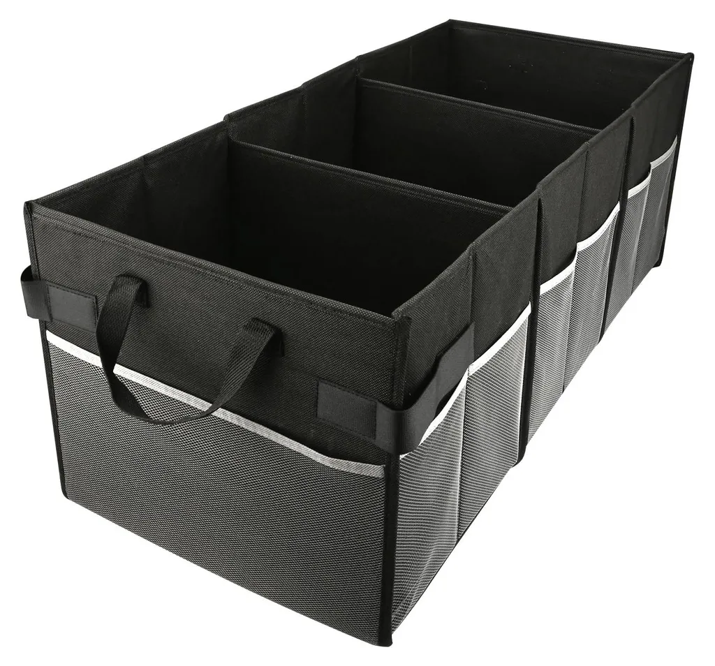 Boîte de rangement pliable noire à 3 compartiments 78x35x25 cm en tissu