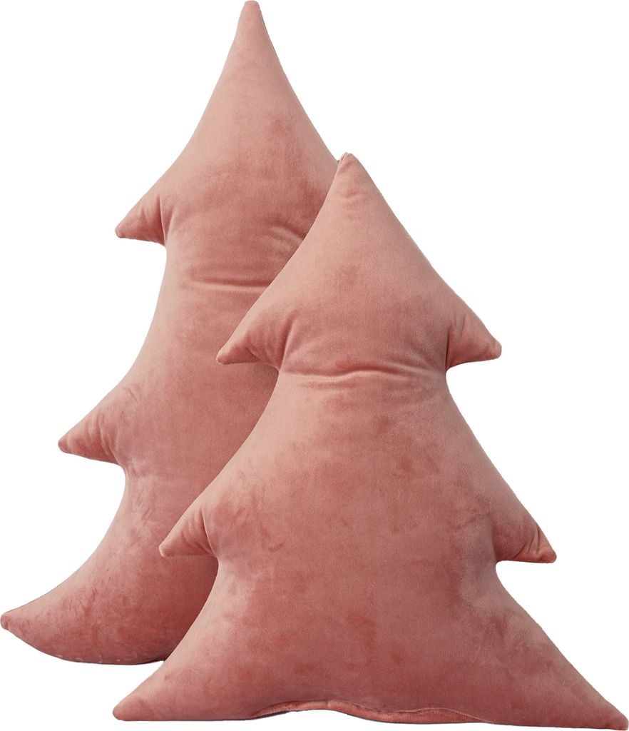 Set dekorativer Samtkissen in Form eines Weihnachtsbaums, rosa, Größe M + L